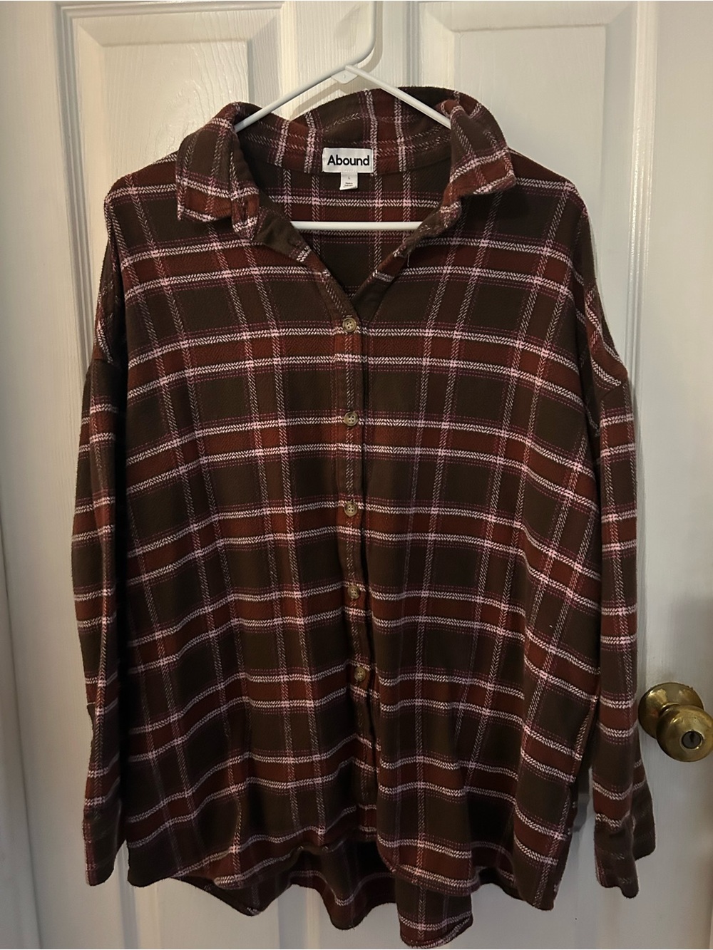 Abound Chocolate Brown & Dusty Pink Plaid Shirt